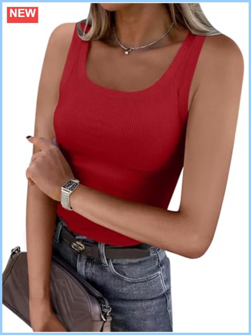 Women's Square Neck Ribbed Tank Top Sleeveless Summer Shirt